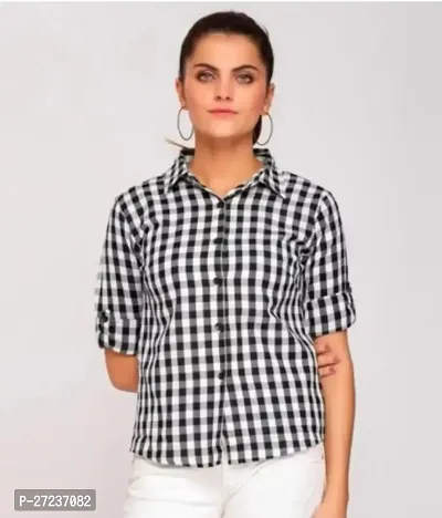 Stylist Khadi Cotton Checked Shirt For Women-thumb0