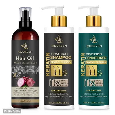 Odd Even Keratin Smooth Shampoo And Conditioner And Hair Oil- Pack Of 3, 200 Ml Each-thumb0