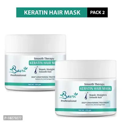 Keratin Hair Mask- 200 Ml- For Intense Damaged Hair Repair - Salon Like Hair Spa At Your Home - For Dry And Damaged Hair Pack Of 2-thumb0