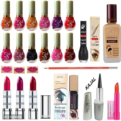 WINBLE TRADERS Makeup kit With 12 Nail Polish Eye Liner Foundation 3 Lipstick Mascara Lip Balm And Kajal vc50-thumb0