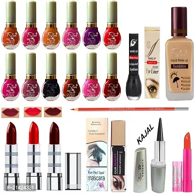 WINBLE TRADERS Makeup kit With 12 Nail Polish Eye Liner Foundation 3 Lipstick Mascara Lip Balm And Kajal vc67