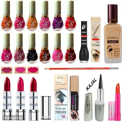 WINBLE TRADERS Makeup kit With 12 Nail Polish Eye Liner Foundation 3 Lipstick Mascara Lip Balm And Kajal vc04