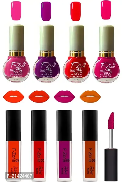 WINBLE TRADERS High Quality Nail Polish And Kiss Proof Matte Liquid Lipstick Set 100 (Pack of 8)