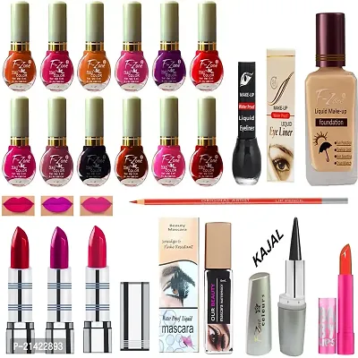 WINBLE TRADERS Makeup kit With 12 Nail Polish Eye Liner Foundation 3 Lipstick Mascara Lip Balm And Kajal vc54