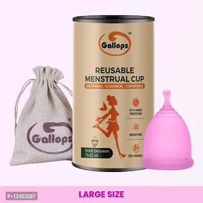 Gallops Reusable Menstrual Cup for Women - Large Size with Pouch, Ultra Soft, Odour and Rash Free, No Leakage, Protection for Up to 8-10 Hours, FDA Approved-thumb0