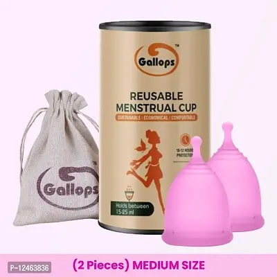 2PCS OF Gallops Reusable Menstrual Cup for Women - Medium Size Protection for Up to 10-12 Hours FDA Approved