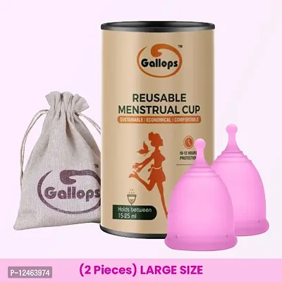 2PCS OF Gallops Reusable Menstrual Cup for Women - Large Size Protection for Up to 10-12 Hours FDA Approved