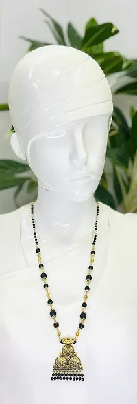 Heddz Black & Gold Glass Beaded Long Mangalsutra With Oval Pendant For Women | Stylish & Modern Mangal Sutra & Tanmaniya | Handmade Black Bead Mangal Sutra & Necklace Chain For Women-thumb4