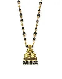 Heddz Black & Gold Glass Beaded Long Mangalsutra With Oval Pendant For Women | Stylish & Modern Mangal Sutra & Tanmaniya | Handmade Black Bead Mangal Sutra & Necklace Chain For Women-thumb1