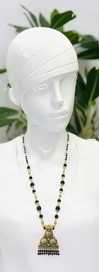 Heddz Black & Gold Glass Beaded Long Mangalsutra With Oval Pendant For Women | Stylish & Modern Mangal Sutra & Tanmaniya | Handmade Black Bead Mangal Sutra & Necklace Chain For Women-thumb2