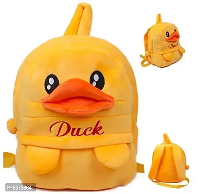 Soft Plush Velvet 10 litres Cartoon Cute Duck School Bag for Kids Boy Girl School Nursery Picnic (2-6 Years, Yellow)-thumb0