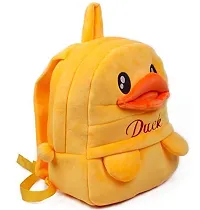 Soft Plush Velvet 10 litres Cartoon Cute Duck School Bag for Kids Boy Girl School Nursery Picnic (2-6 Years, Yellow)-thumb1