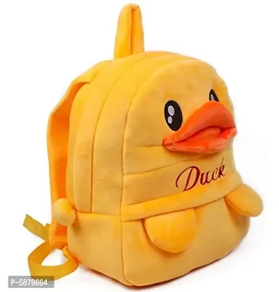 Soft Plush Velvet 10 litres Cartoon Cute Duck School Bag for Kids Boy Girl School Nursery Picnic (2-6 Years, Yellow)-thumb2