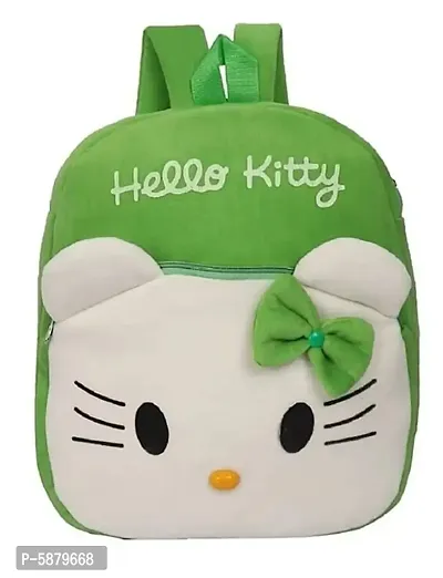 10 L Soft Plush Kitty Green School Bag for Kids Nursery Picnic Carry Travel (2-6 Years)-thumb0