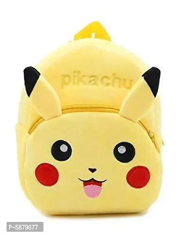 Pikachu Kids Bags for School 10Ltr Baby/Boys/Girls Velvet Backpack (Yellow)-thumb0