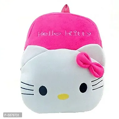 Kids Velvet White Pink Cute Kitty School Bag Travelling Bag Pink (2-5 Years)-thumb0