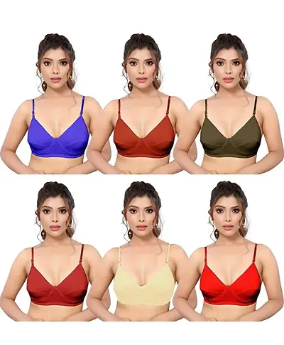 Pack Of 6 Elegant Cotton Blend Solid Non Padded Everyday Bras For Women