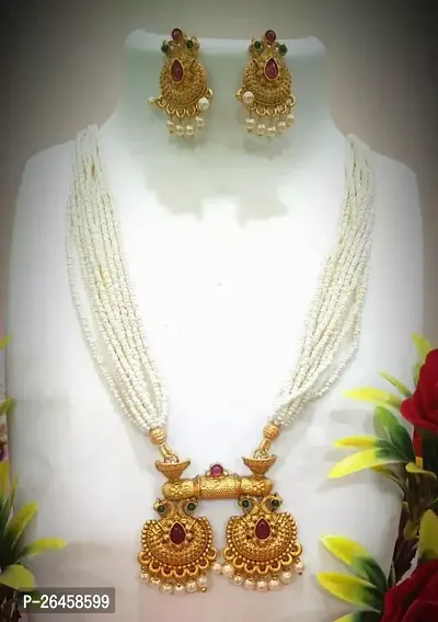 Stylish White Alloy Pearl Jewellery Set For Women-thumb0