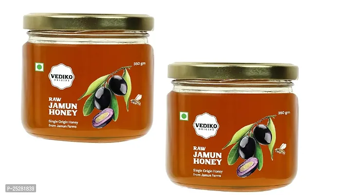 Vediko Organic Farm Fresh Raw Jamun Honey (350GM) 100% Pure And Natural Unprocessed Single Origin Original Honey from Jamun Farms | Rich in Antioxidants | Chemical Free, No Sugar, No Adulteration Pack of 2