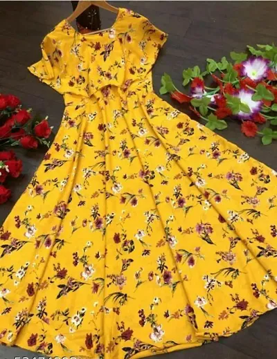 Partywear Crepe Printed Gowns