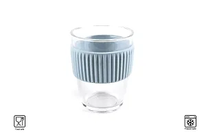 we3 Glass Tumbler to Go, Reusable Coffee & Tea Cup, Insulated, Clear Travel Mug with Anti-Splash Silicone Lid and Non-Slip Sleeve, 300ml Blue Pack of 1-thumb3