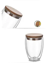 we3 Double Wall Thermal Insulated Mug for Drinking Tea,Coffee,Espresso,Juice,Wine,Latte, Cappuccino Stackable Glass Cup with Bamboo Lid 350 ML Each. (Pack of 1)-thumb1