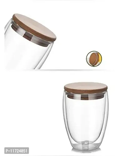 we3 Double Wall Thermal Insulated Mug for Drinking Tea,Coffee,Espresso,Juice,Wine,Latte, Cappuccino Stackable Glass Cup with Bamboo Lid 350 ML Each. (Pack of 1)-thumb2