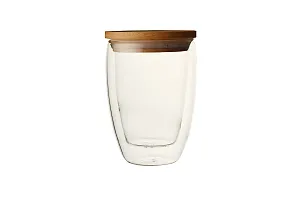 we3 Double Wall Thermal Insulated Mug for Drinking Tea,Coffee,Espresso,Juice,Wine,Latte, Cappuccino Stackable Glass Cup with Bamboo Lid 350 ML Each. (7A Pack of 1)-thumb3