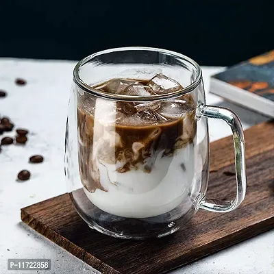 we3 Glass Coffee & Tea Cup Mug with Glass Lid, Double Wall Borosilicate Glass Latte Espresso Mug with Insulated Handle, Dishwasher Safe, 250ml (Pack of 1)-thumb5