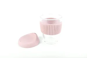 we3 Glass Tumbler to Go, Reusable Coffee & Tea Cup, Insulated, Clear Travel Mug with Anti-Splash Silicone Lid and Non-Slip Sleeve, 300ml Pink Pack of 1-thumb2