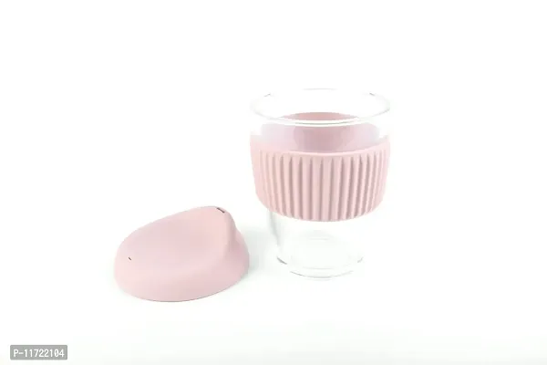 we3 Glass Tumbler to Go, Reusable Coffee & Tea Cup, Insulated, Clear Travel Mug with Anti-Splash Silicone Lid and Non-Slip Sleeve, 300ml Pink Pack of 1-thumb3