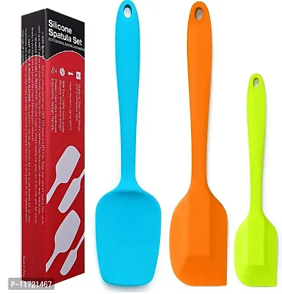 we3 Silicone Spatula Set 3-Piece Set, Baking Spoon & Spatulas, Silicone Turner Spatula, Non-Stick Rubber Spatulas Created for Cooking, Baking and Mixing with Stainless Steel Core (Multi)-thumb0