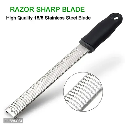 we3 Lemon Zester  Cheese Grater - Razor Sharp Stainless Steel Grater for Parmesan Cheese, Potato, Ginger, Garlic, Nutmeg, Chocolate, Vegetables, Fruits - Safety Cover Long- Black-thumb3