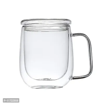 we3 Glass Coffee & Tea Cup Mug with Glass Lid, Double Wall Borosilicate Glass Latte Espresso Mug with Insulated Handle, Dishwasher Safe, 250ml (Pack of 1)-thumb0