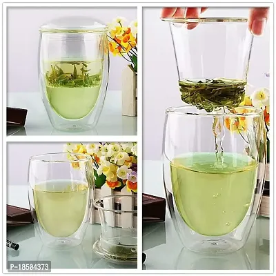 we3 Glass Tea And Coffee Cup Mug With Lid And Tea Infuser - 3 Pieces, Clear, 350 ml-thumb2