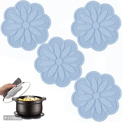 we3 Silicone Trivet Mats - Hot Pads Spoon Rest Multipurpose Trivet for Hot Dishers Heat Resistant Food Grade Silicone-Blue-Set of 4-thumb5