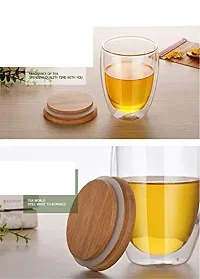 we3 Double Wall Thermal Insulated Mug for Drinking Tea,Coffee,Espresso,Juice,Wine,Latte, Cappuccino Stackable Glass Cup with Bamboo Lid 350 ML Each. (Pack of 1)-thumb3