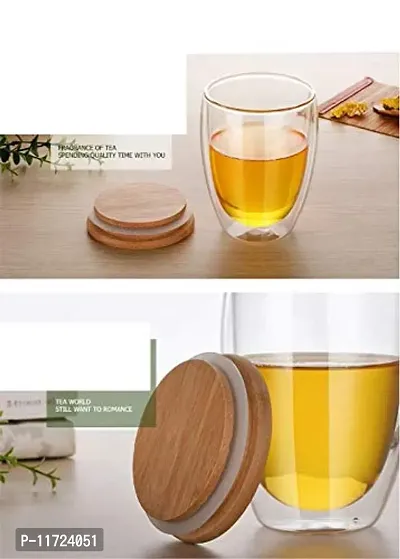 we3 Double Wall Thermal Insulated Mug for Drinking Tea,Coffee,Espresso,Juice,Wine,Latte, Cappuccino Stackable Glass Cup with Bamboo Lid 350 ML Each. (Pack of 1)-thumb4