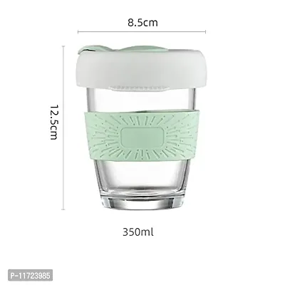 we3 Glass Coffee Cup with Lid, Reusable Coffee Mug with Non-Slip Sleeve, Coffee Tumbler with BPA-Free Safe Material, Dishwasher& Microwave Safe, (350 ml Green)-thumb2