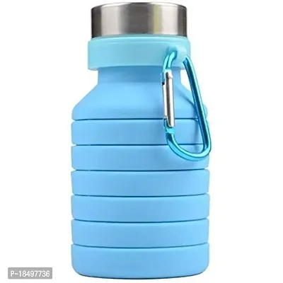 we3 BPA-Free Food-Grade Silicone Collapsible Reusable Portable Foldable Leak Proof Water Bottle for Travel Camping Hiking Gym Sports (18oz, Blue, Pack of 1 Bottle)-thumb0