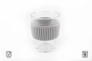 we3 Glass Tumbler to Go, Reusable Coffee & Tea Cup, Insulated, Clear Travel Mug with Anti-Splash Silicone Lid and Non-Slip Sleeve, 300ml Grey Pack of 1-thumb3