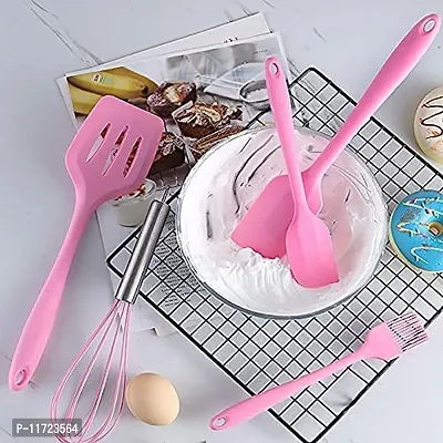 we3 Silicone Cooking Utensils Set, Kitchen Utensils Include Silicone Spatula Set, Turner, Brush, Whisk, Heat Resistant Non-Stick Cooking Tools (Pink)-thumb4