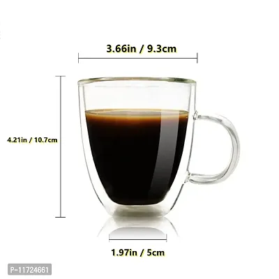 we3 Double Walled Glass Coffee Mugs with Handle,350ml Insulated Coffee Cups,Clear Borosilicate Glass Mugs,Perfect for Cappuccino,Tea,Latte,Hot Beverage (Pack of 1)-thumb2