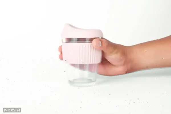 we3 Glass Tumbler to Go, Reusable Coffee & Tea Cup, Insulated, Clear Travel Mug with Anti-Splash Silicone Lid and Non-Slip Sleeve, 300ml Pink Pack of 1-thumb4