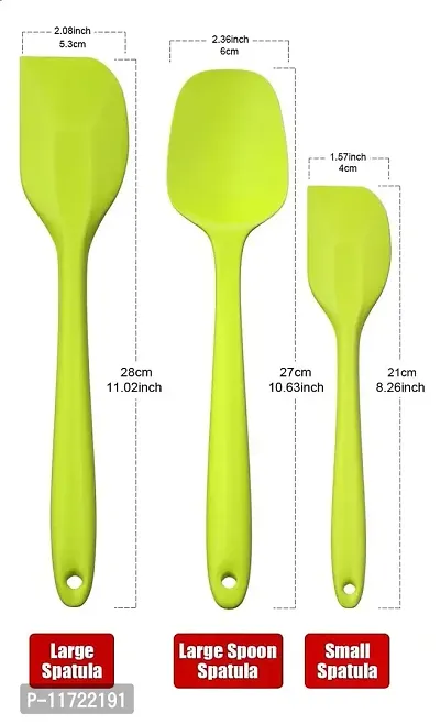 we3 Silicone Spatula Set 3-Piece Set, Baking Spoon & Spatulas, Silicone Turner Spatula, Non-Stick Rubber Spatulas Created for Cooking, Baking and Mixing with Stainless Steel Core (Green)-thumb2