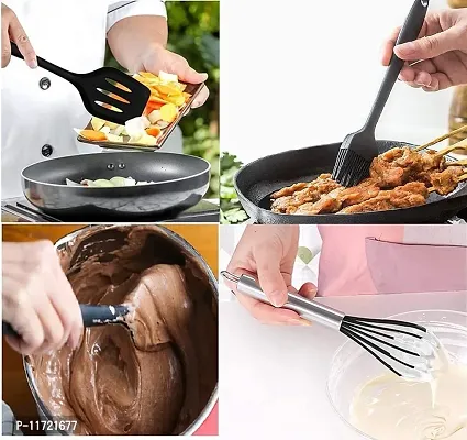 we3 Silicone Cooking Utensils Set, Kitchen Utensils Include Silicone Spatula Set, Turner, Brush, Whisk, Heat Resistant Non-Stick Cooking Tools (Black)-thumb5