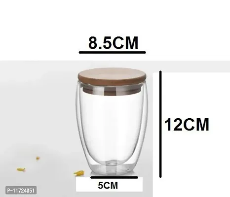 we3 Double Wall Thermal Insulated Mug for Drinking Tea,Coffee,Espresso,Juice,Wine,Latte, Cappuccino Stackable Glass Cup with Bamboo Lid 350 ML Each. (Pack of 1)-thumb5