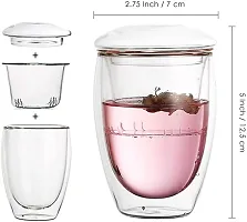 we3 Tea Cup Heat Resistant Double Layer Glass Crystal Clear Borosilicate with Infuser  Lid,Tea Mug,350ml-thumb1