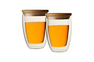 we3 Double Wall Thermal Insulated Mug for Drinking Tea,Coffee,Espresso,Juice,Wine,Latte, Cappuccino Stackable Glass Cup with Bamboo Lid 350 ML Each. (7A Pack of 1)-thumb4