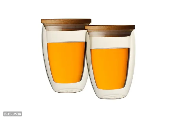 we3 Double Wall Thermal Insulated Mug for Drinking Tea,Coffee,Espresso,Juice,Wine,Latte, Cappuccino Stackable Glass Cup with Bamboo Lid 350 ML Each. (7A Pack of 1)-thumb5